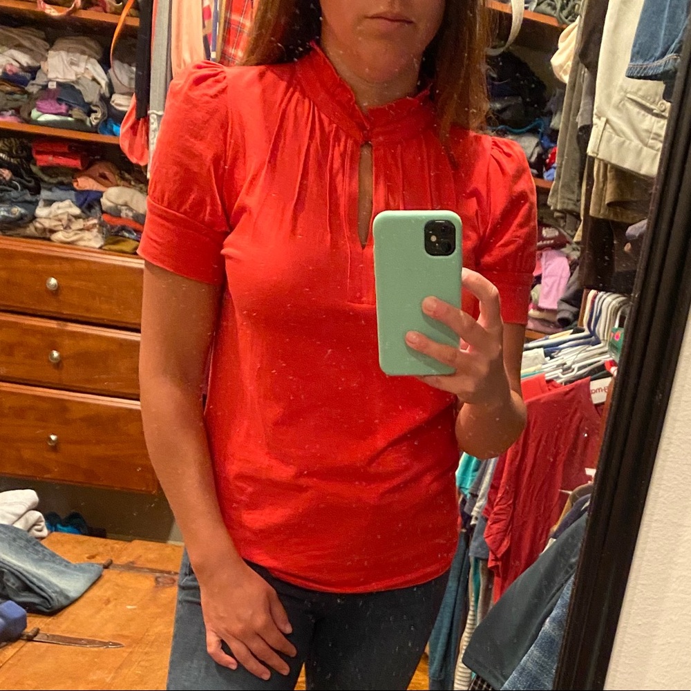 Banana Republic Bright Red Mock Collar Short Sleeve Sz S EUC